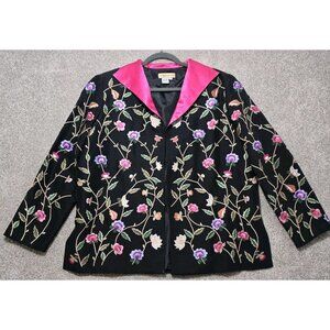 Patrick Christopher Vtg Open Front Silk Floral Embroidered Jacket Coat Women 14